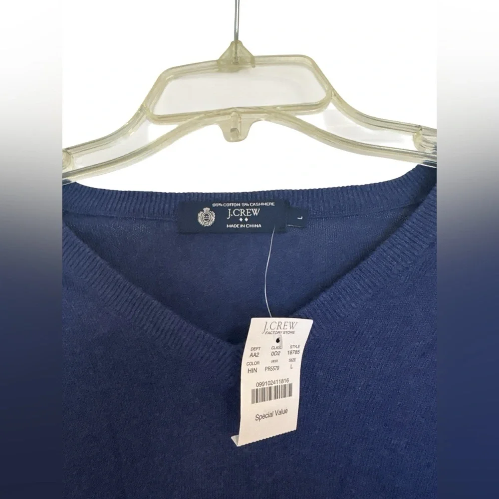 NWT Men’s J Crew Factory Blue V-Neck Sweater Cotton/Cashmere Blend Size Large